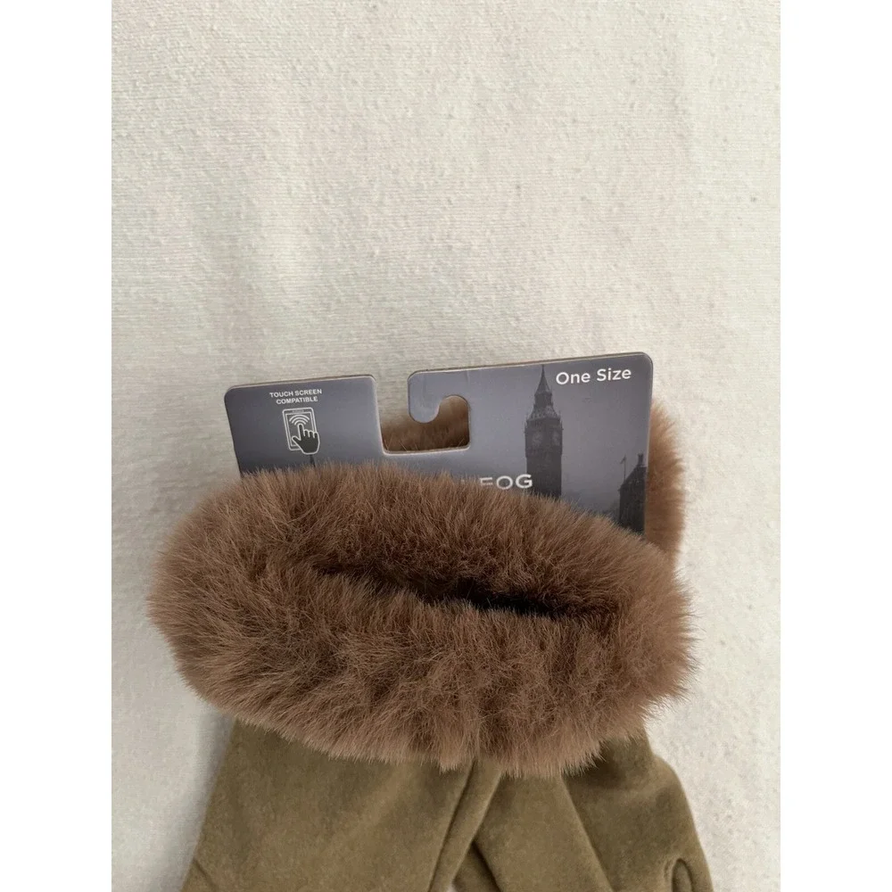 NEW London Fog Faux Fur Gloves Women's OS Touch Screen Compatible Taupe / Tan